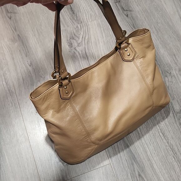 Coach Taupe Campbell Leather Belle Carryall Satchel Bag - Picture 7 of 16